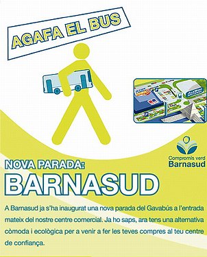 Cartel promocional de la nueva parada de autobús en el Centro Comercial Barnasud
